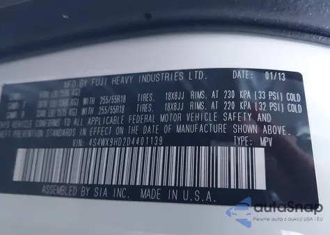 2013 Subaru Tribeca 3.6R Limited from USA, damaged, VIN 4S4WX9HD2D4401139